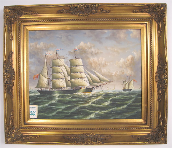 Appraisal: AMERICAN SCHOOL OIL ON CANVAS French sailing ships by not