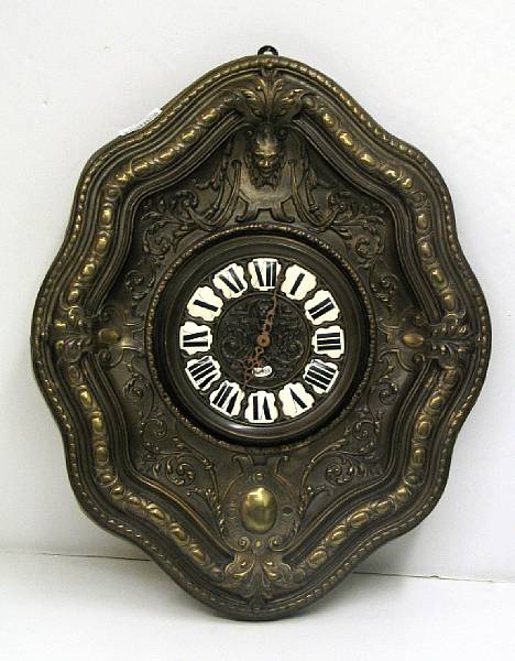 Appraisal: A Renaissance style repousse gilt metal wall clock th century