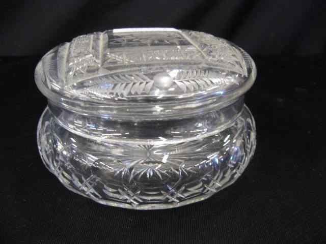 Appraisal: Cut Glass Dresser Box engraved basket of flowers with fancy