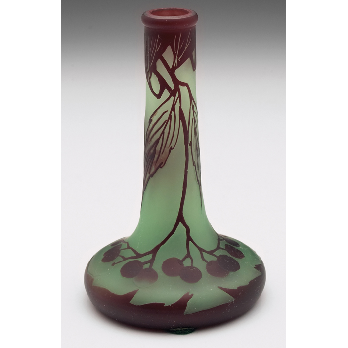 Appraisal: Raspiller bud vase cameo cut designof leaves and berries in