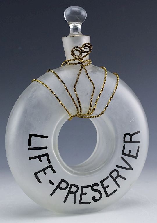 Appraisal: VTG Life Preserver Frosted Glass Perfume Bottle Vintage unusual frosted