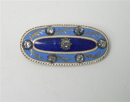 Appraisal: A Victorian gold mounted diamond set brooch of slim oval