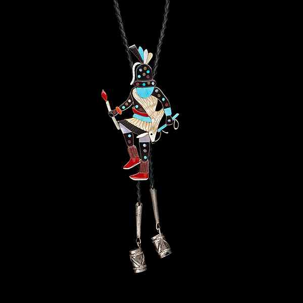 Appraisal: Edward Beyuka Zuni Inlay Kokosori Katsina Bolo figure detailed with