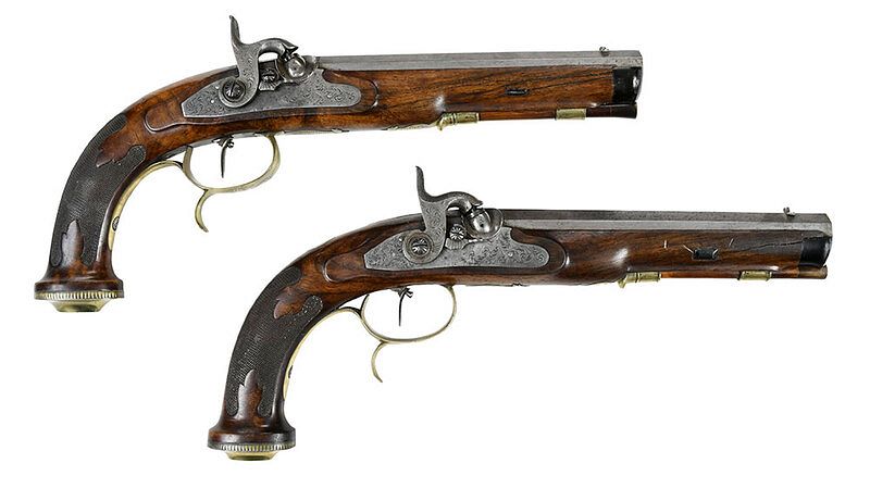 Appraisal: Cased Pair of Percussion German Dueling Pistols th century each