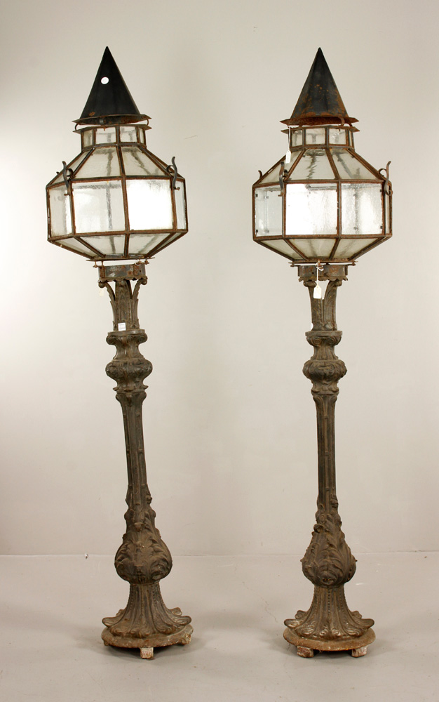 Appraisal: - Pair of Standing Lanterns Pair of standing lanterns iron