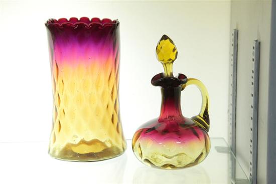 Appraisal: TWO PIECES OF AMBERINA GLASS A stoppered cruet in Inverted