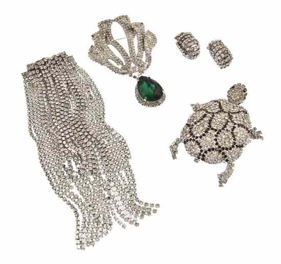 Appraisal: Three Pauline Trigere Rhinestone Brooches one turtle motif brooch one