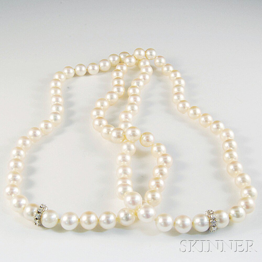 Appraisal: Long Cultured Pearl Necklace the ivory-colored pearls with blush overtones