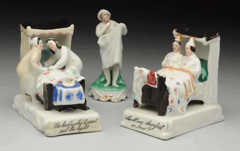 Appraisal: Lot Of German China Figurines Nude naughty lady wrapped in