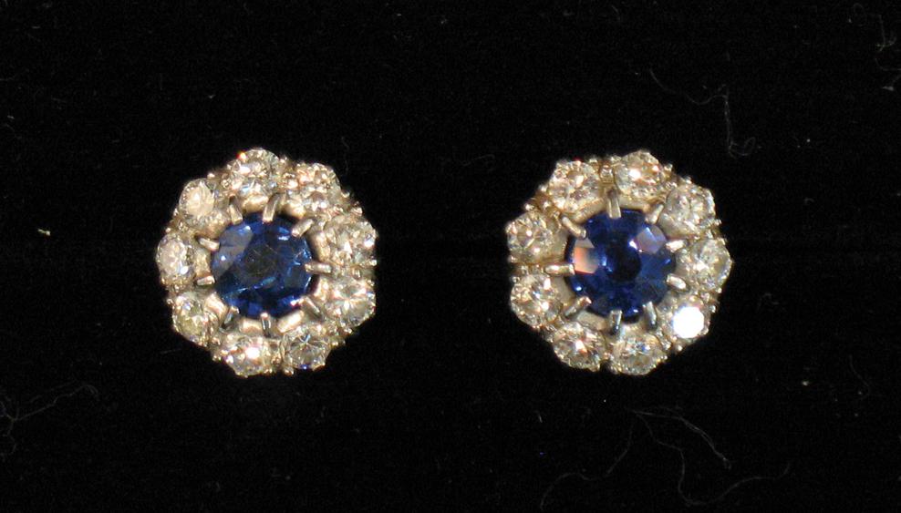 Appraisal: A PAIR OF SAPPHIRE AND DIAMOND STUD EARRINGS the central