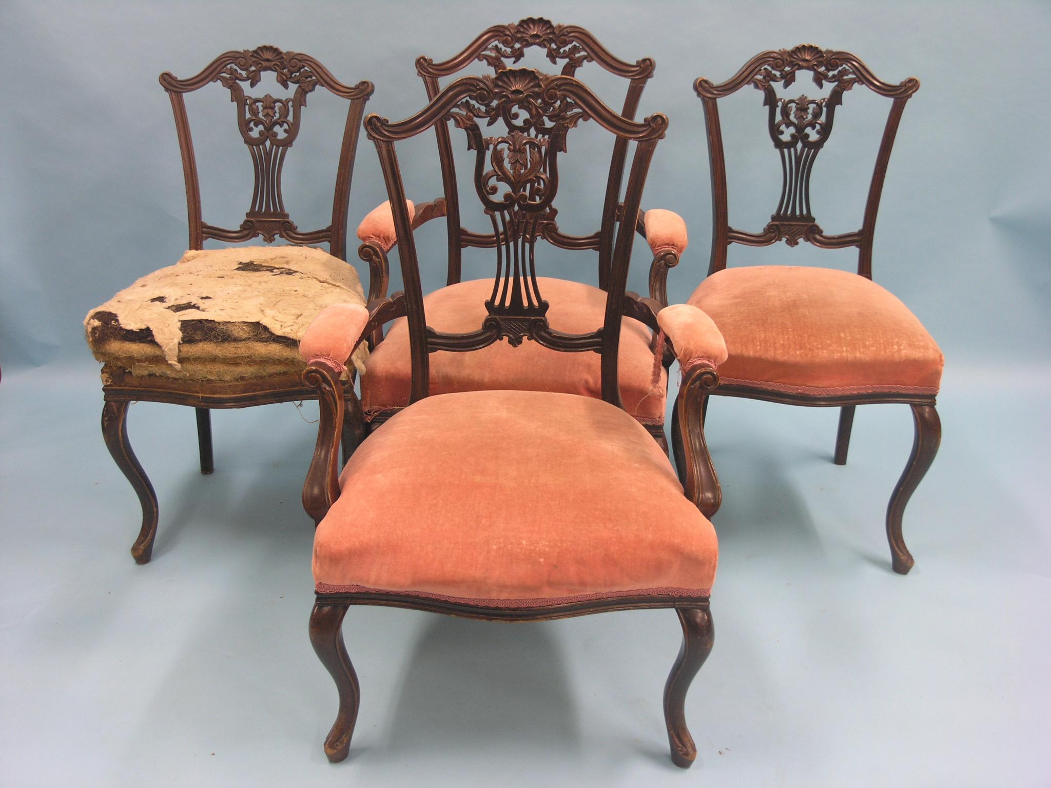 Appraisal: A set of four late Victorian walnut drawing room chairs