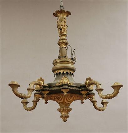 Appraisal: Neo-Grec Gilt Brass and Patinated Metal Four-Light Gas Chandelier in