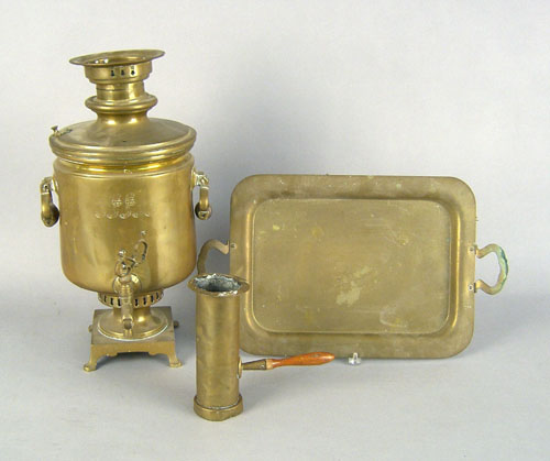 Appraisal: Russian brass samovar th c with undertray