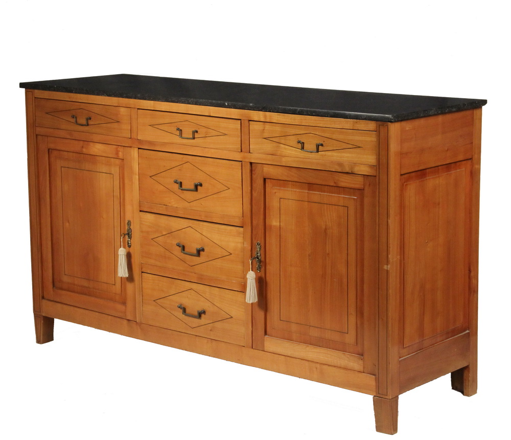 Appraisal: BIEDERMEIER BUFFET - Black Marble Top Mahogany Cabinet with simple