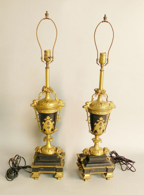 Appraisal: Pair of slate and brass table lamps late th c