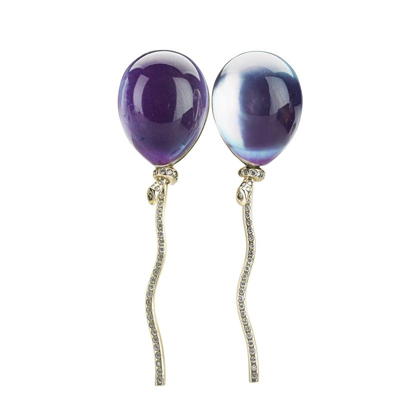 Appraisal: VHERNIER K DIAMOND CRYSTAL BALLOON EARRINGS Shaped crystal and lavender