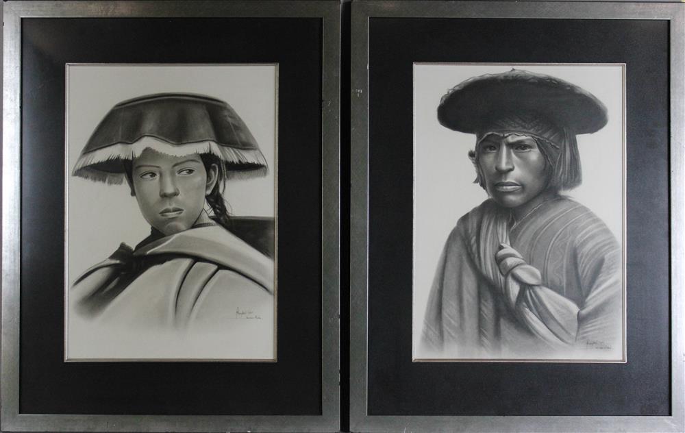 Appraisal: PERCYBAL PERUVIAN TH ST CENTURY PAIR OF PORTRAITS along with