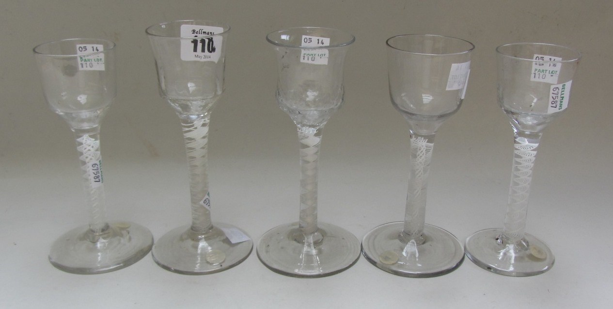 Appraisal: Five opaque twist wine glasses circa the tallest is cm