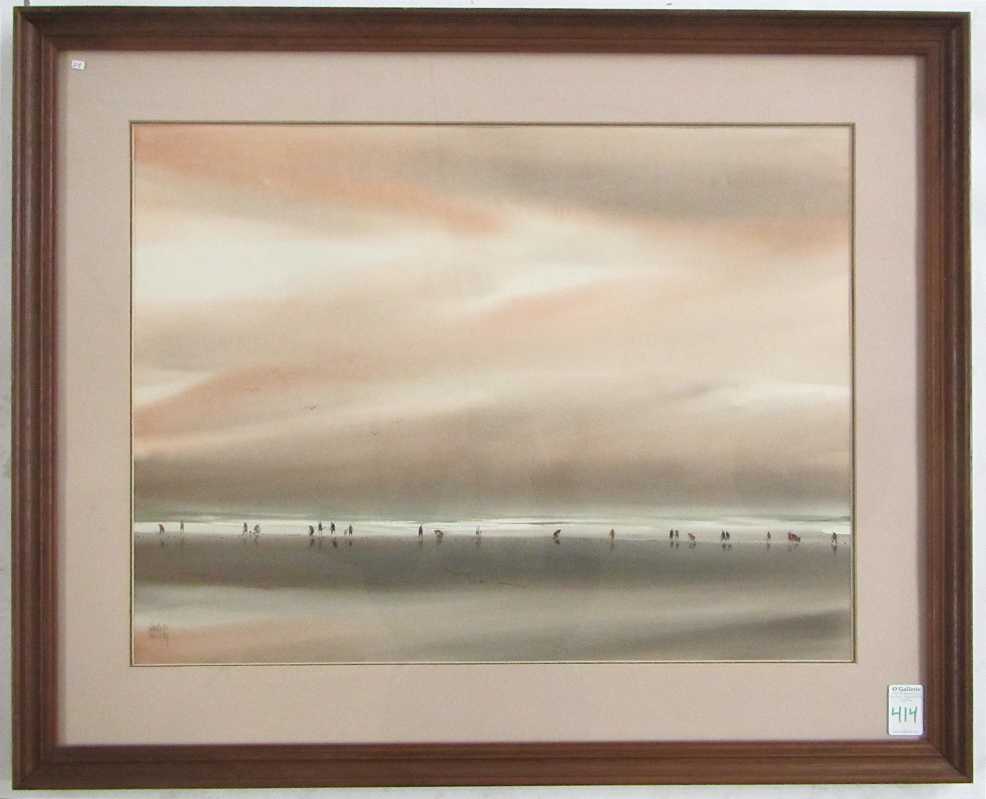 Appraisal: CHARLES MULVEY WATERCOLOR ON PAPER Oregon - Seascape with figures