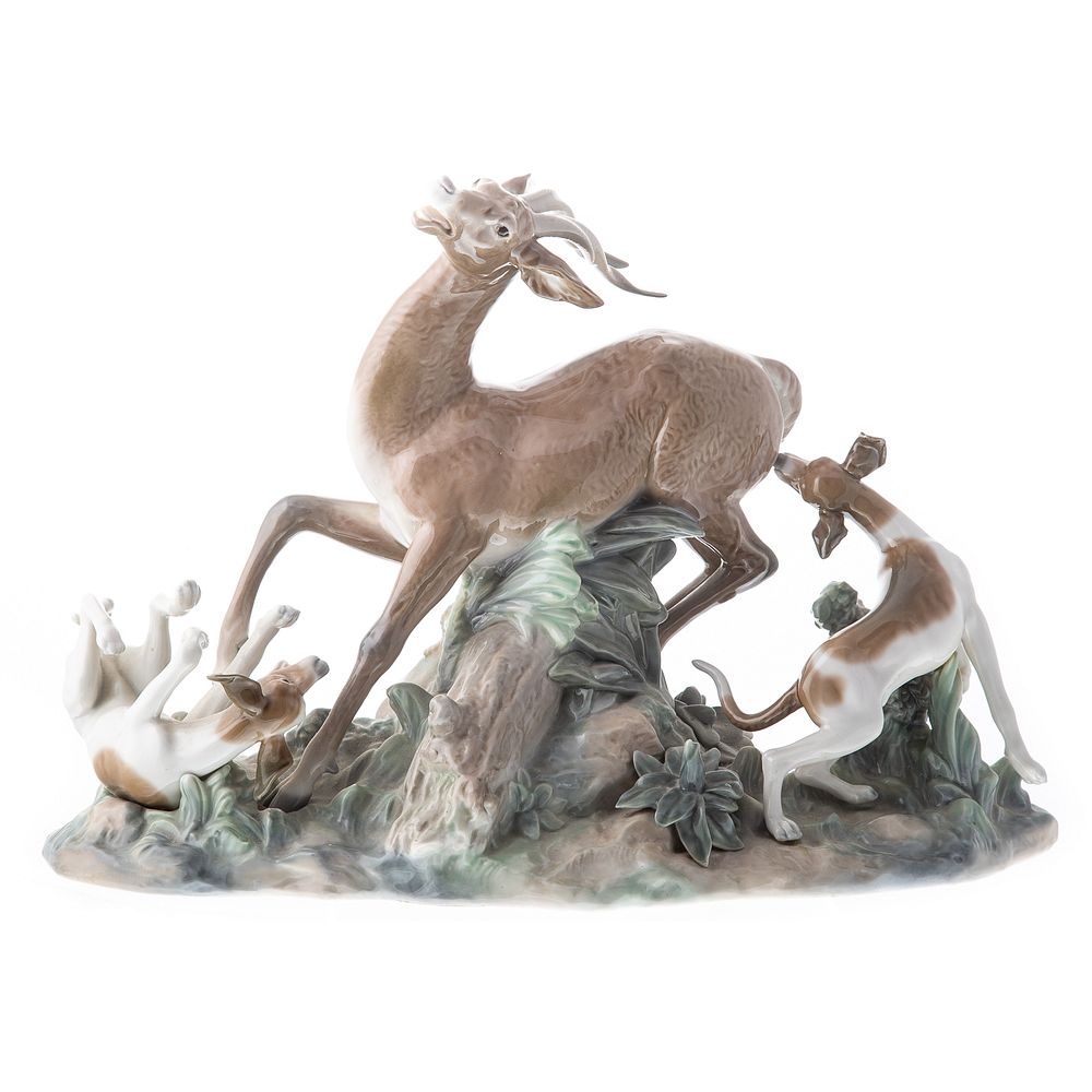 Appraisal: Lladro Porcelain Figural Group Fierce Pursuit in H in L