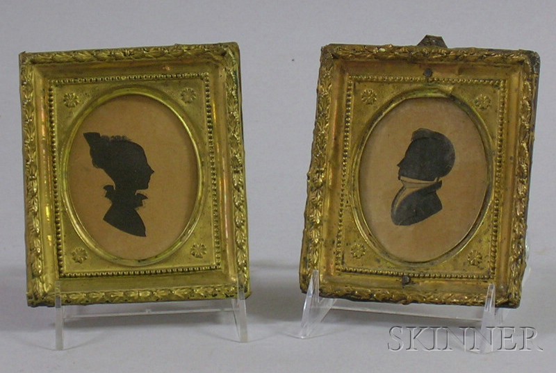 Appraisal: Pair of th Century Miniature Pressed Brass Framed Hollow-cut Portrait