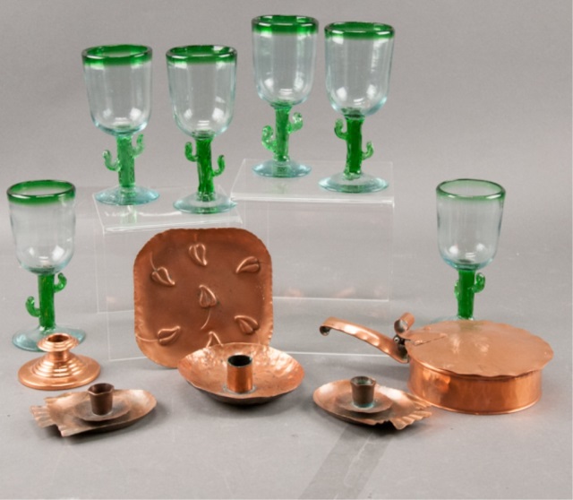 Appraisal: Including six glasses with cactus-form stems six copper items