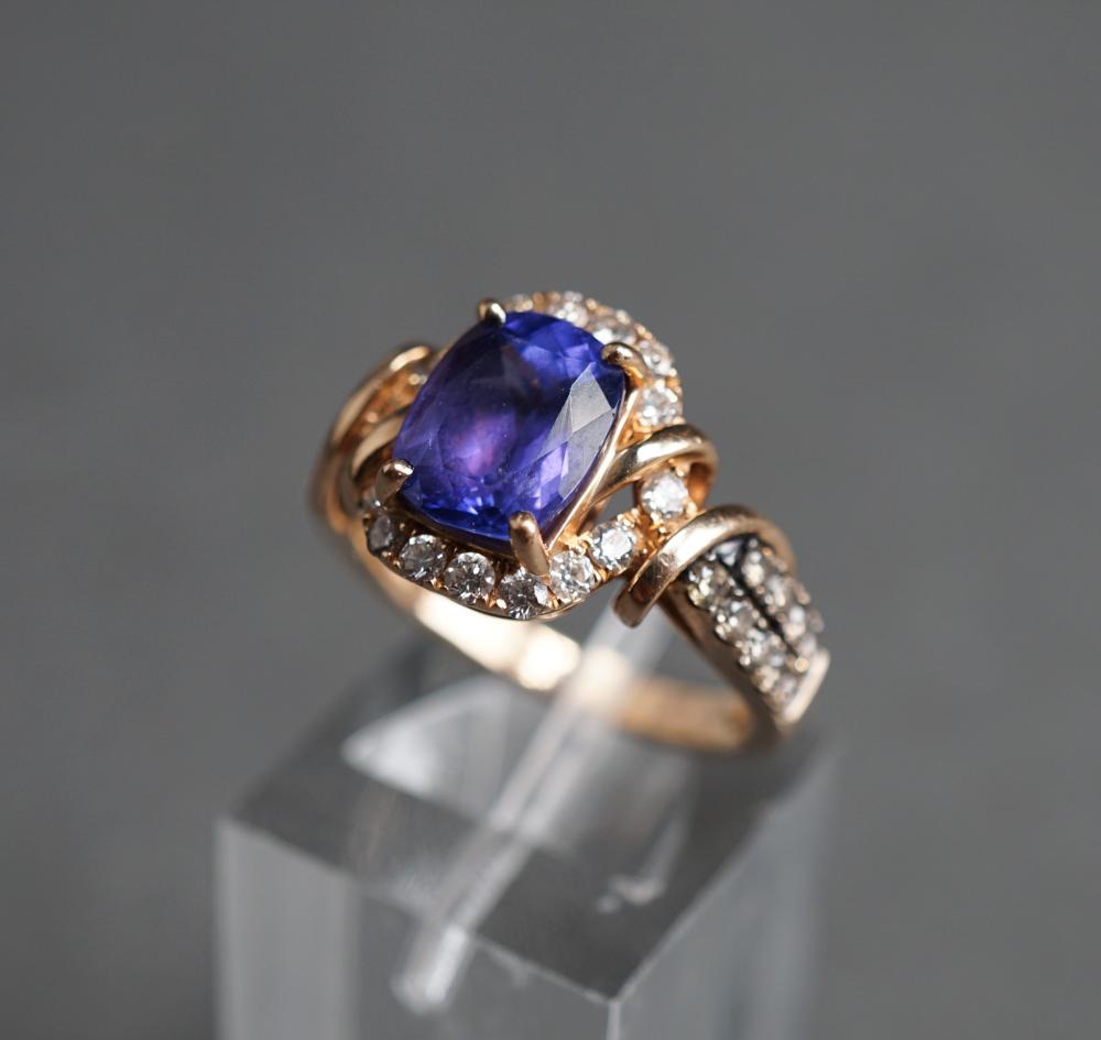 Appraisal: LE VIAN -KARAT ROSE-GOLD 'BLUEBERRY' TANZANITE AND DIAMOND RING GROSS