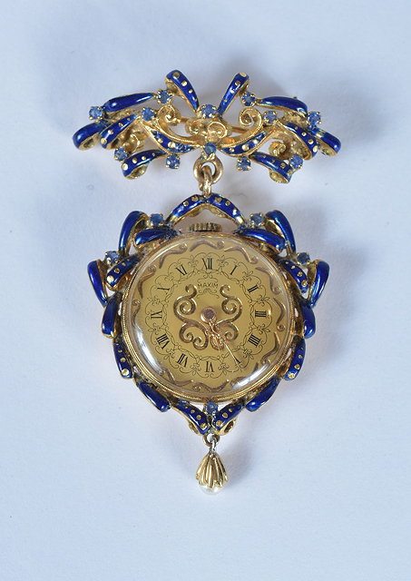 Appraisal: An ct gold fob watchwith blue enamel and sapphire stylised