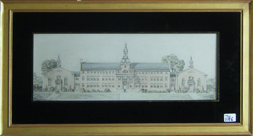 Appraisal: Pencil and watercolor view of a college x