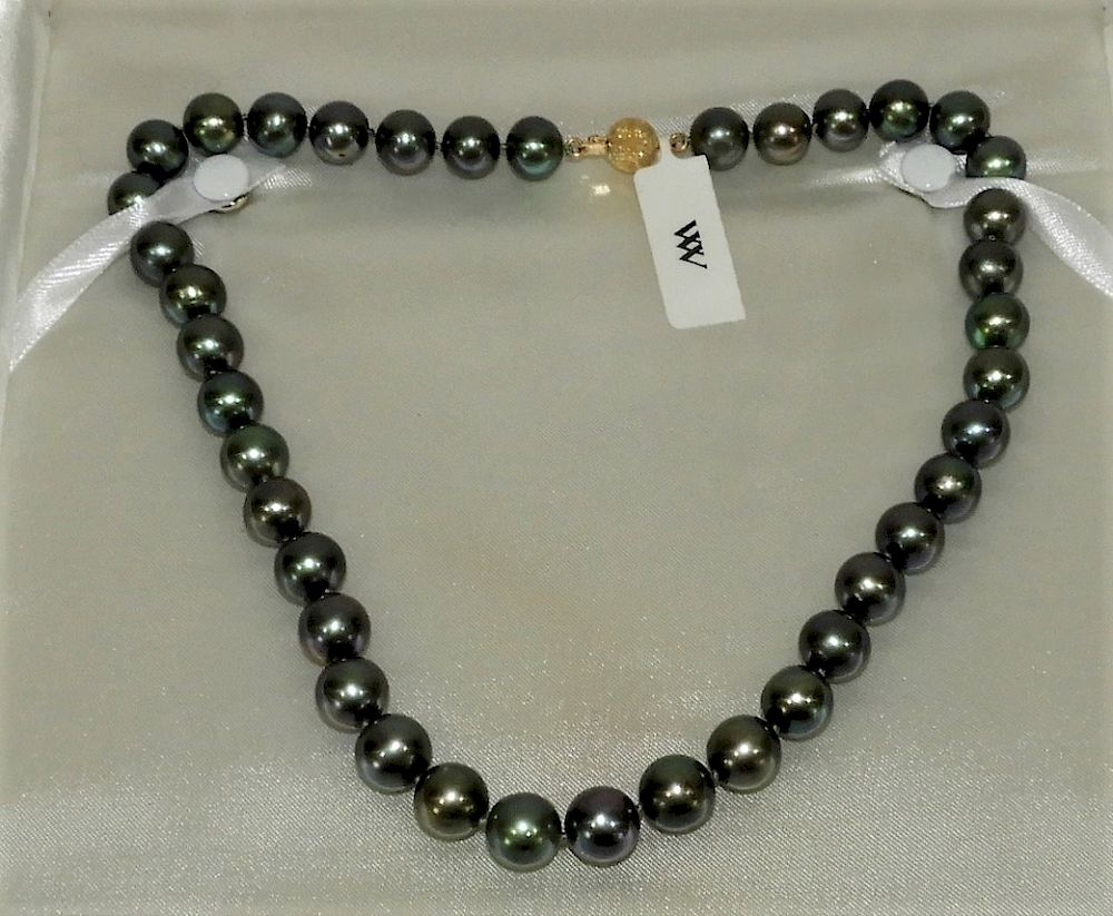 Appraisal: Estate K Iridescent Black Pearl Beaded Necklace China Contemporary Thirty-nine