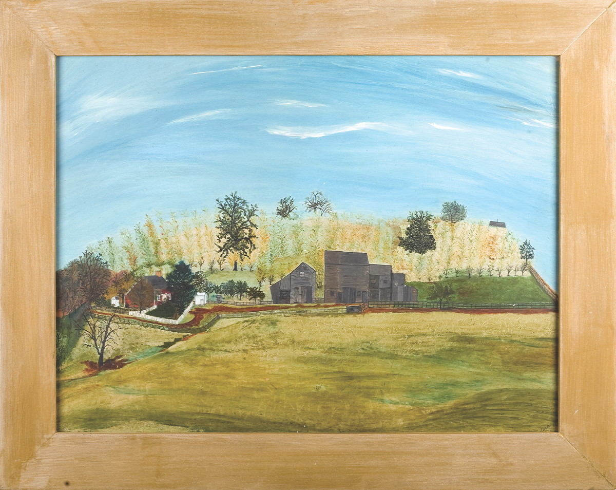 Appraisal: AMERICAN PRIMITIVE PAINTING OF A FARMHOUSE WITH BARNS AND OUTBUILDINGS