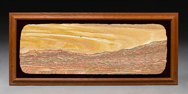 Appraisal: Framed Wonderstone Slab Utah A horizontal composition of wonderstone illustrates