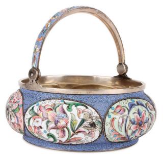 Appraisal: RUSSIAN SILVER ENAMEL SUGAR BASKET A RUSSIAN SILVER AND SHADED