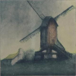 Appraisal: Vintage Dutch School Colored Etching Moulin Hollandais Pencil Signed and