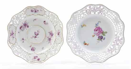 Appraisal: Two Meissen Porcelain Plates having reticulated borders Diameter of larger