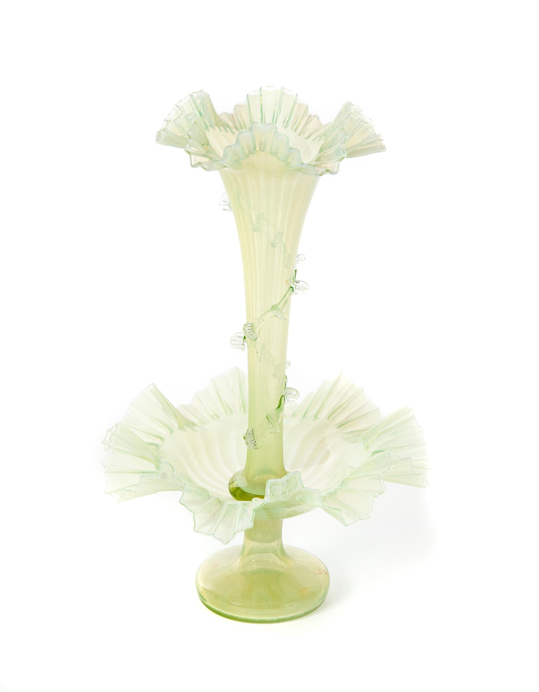 Appraisal: GREEN OPALESCENT SINGLE HORN EPERGNE England th quarter- th century