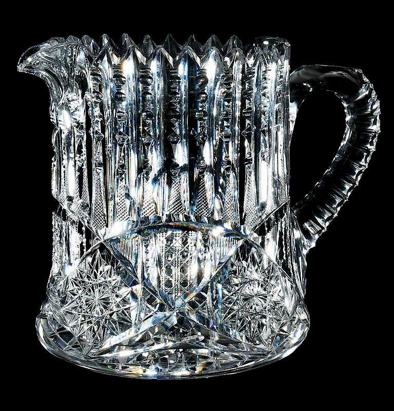 Appraisal: Cut Glass Libbey Ellsmere Pitcher flat hobstar flanked by two