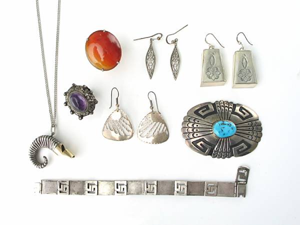 Appraisal: A collection of silver jewelry featuring ten pair of earrings