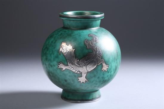 Appraisal: WILHELM KAGE FOR GUSTAVSBERG ARGENTA VASE Circa silver painted Gustavsberg