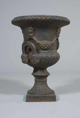 Appraisal: A Single Iron Garden Urn Iron urn with beaded rim