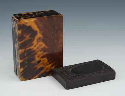 Appraisal: An Inkstone in a Tortoiseshell Clad Box Chinese Of rectangular