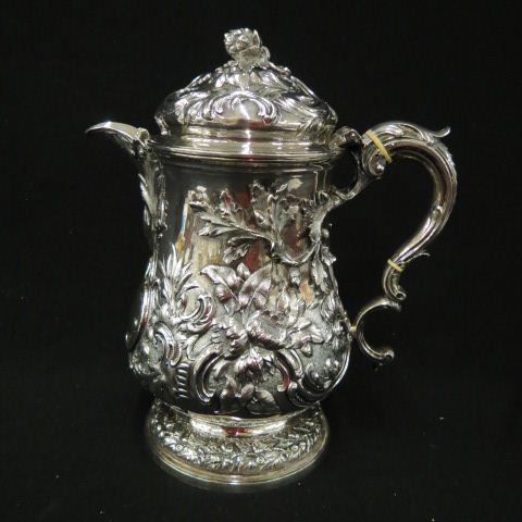 Appraisal: Georgian English Sterling Silver Tankard blown out acorns foliage tall