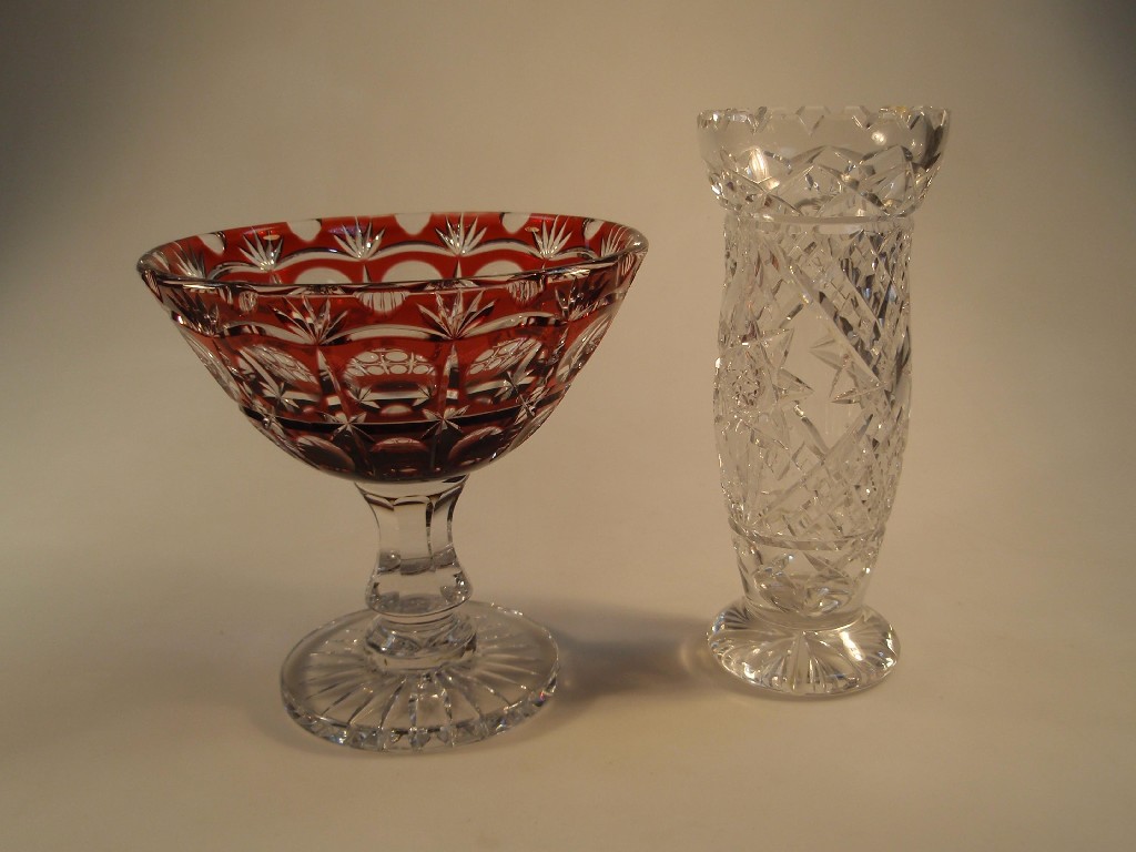 Appraisal: A cut glass flower vase and a ruby tinted pedestal