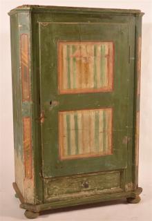 Appraisal: Paint Decorated th C Wardrobe with Drawer Paint Decorated th