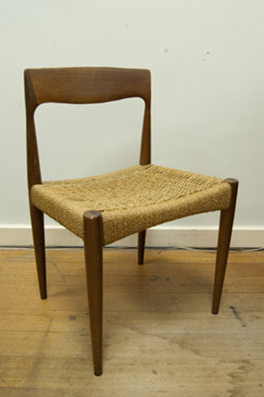 Appraisal: SET OF FIVE TEAK RUSH SEAT CHAIRS