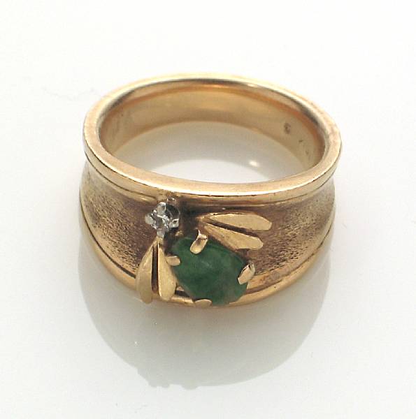 Appraisal: A jade diamond and k gold ring