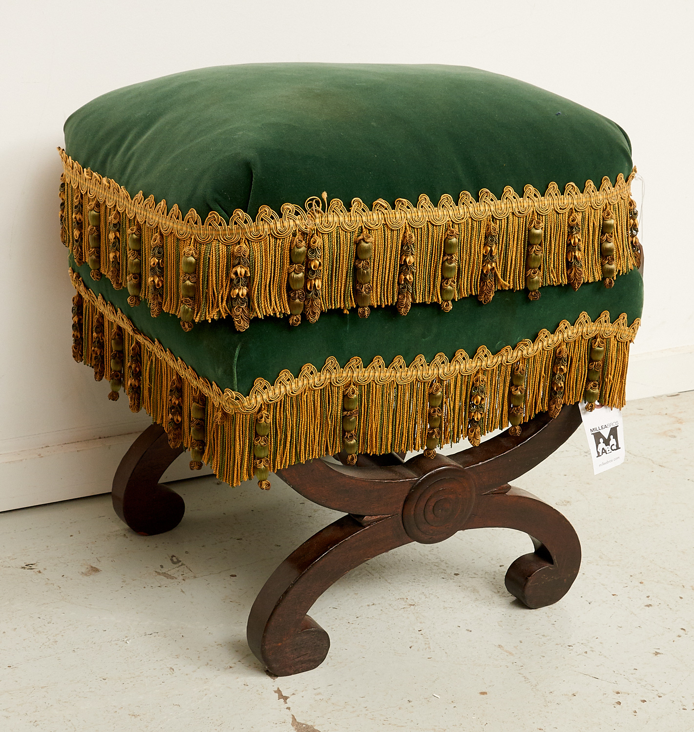 Appraisal: VICTORIAN VELVET UPHOLSTERED CURULE STOOL th c handsomely upholstered seat