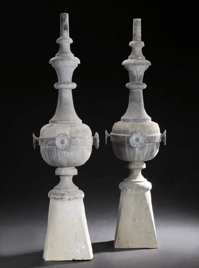 Appraisal: Tall Pair of French Galvanized Metal Turret Finials third quarter