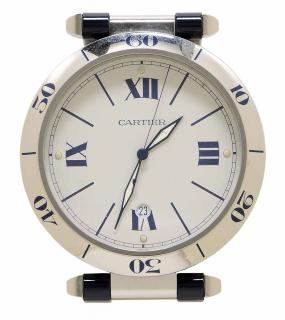 Appraisal: Cased Cartier Desk Clock Swiss th century stainless steel case