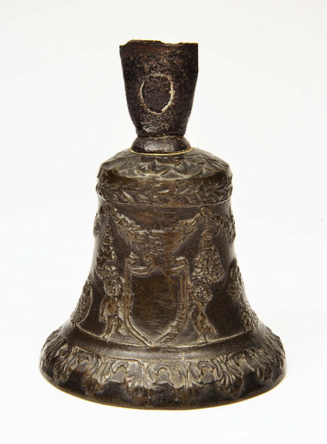 Appraisal: A PADUAN CAST BRONZE BELL decorated with putti and floral